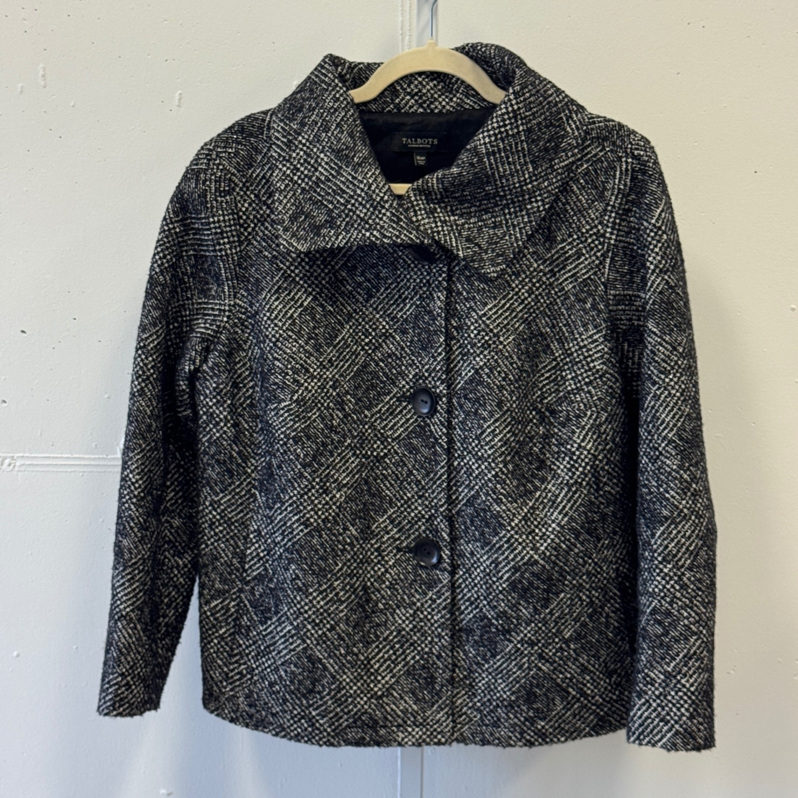 Talbots Women's Petites Wool Blend Plaid Jacket Pea Coat Metallic 16wp Fall